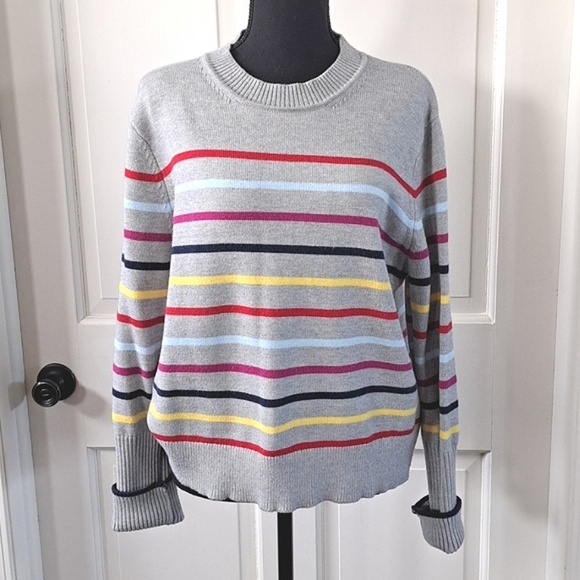 La Ligne Cashmere Blend Striped Colorful Soft Knit Classy Pullover Sweater - Picture 1 of 10